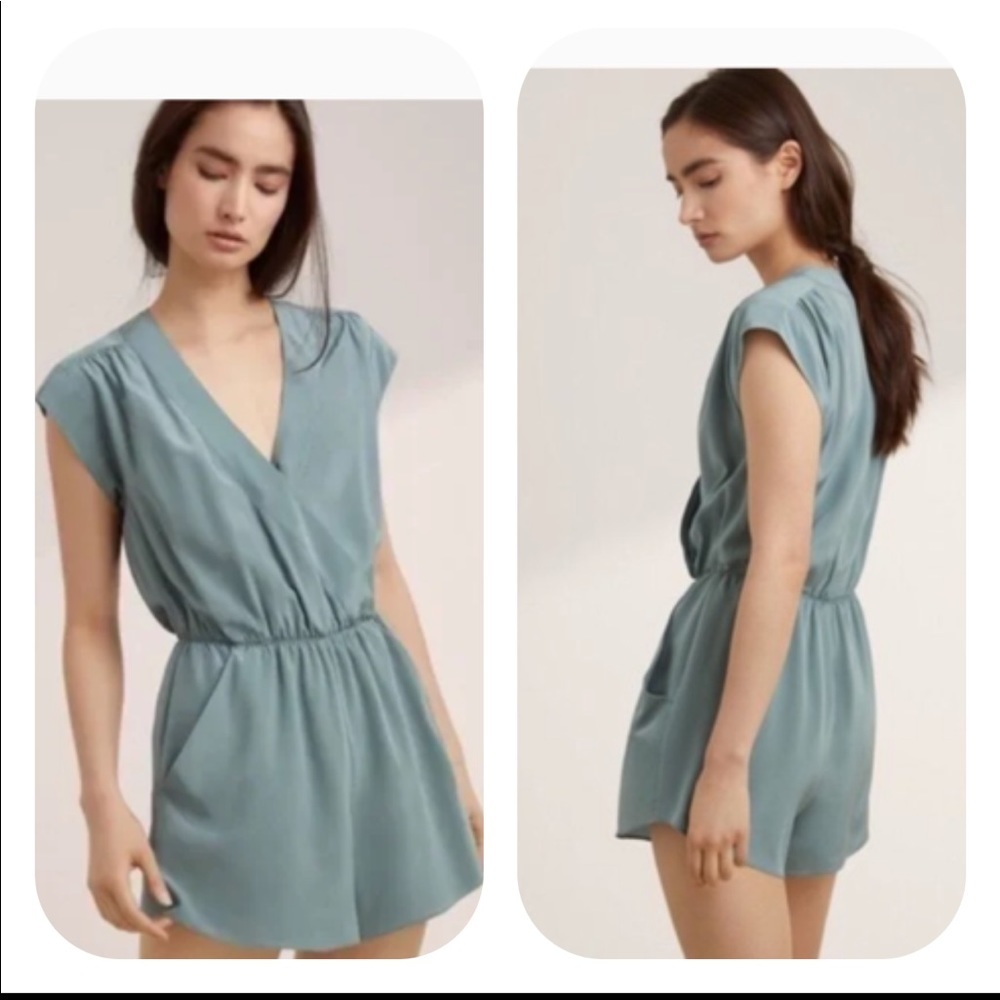 Aritzia Babaton Corbett Silk Romper in Light Jade